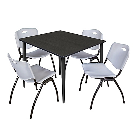 Regency Kahlo 48 in. Square Breakroom Table Top, Black Base & 4 Grey M Stack Chairs