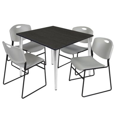 Regency Kahlo 48 in. Square Breakroom Table Top, Chrome Base & 4 Grey Zeng Stack Chairs