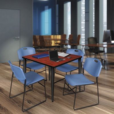 Image showing  Kahlo Square Breakroom Table with 4 Zeng Stack Chairs, 48 in., Black/Blue