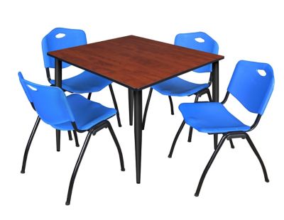 Image showing  Kahlo Square Breakroom Table with 4 M Stack Chairs, 48 in., Black/Blue