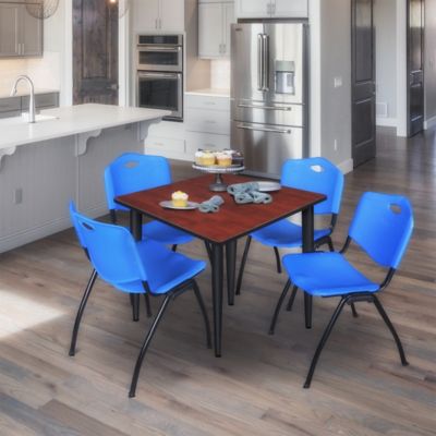 Image showing  Kahlo Square Breakroom Table with 4 M Stack Chairs, 48 in., Black/Blue