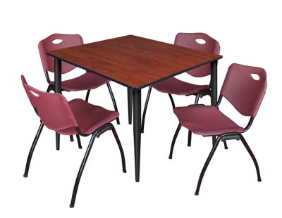 Image showing  Kahlo Square Breakroom Table with 4 M Stack Chairs, 48 in., Black/Burgundy