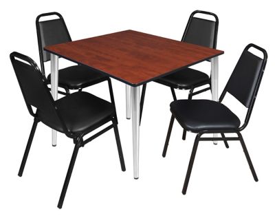Regency Kahlo 48 in. Square Breakroom Table Top, Chrome Base & 4 Restaurant Stack Chairs