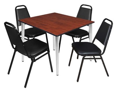 Regency Kahlo Square Breakroom Table with 4 Restaurant Stack Chairs, 48 in., Chrome