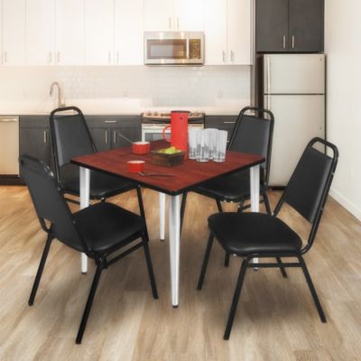 Image showing  Kahlo Square Breakroom Table with 4 Restaurant Stack Chairs, 48 in., Chrome