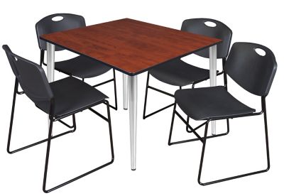Regency Kahlo Square Breakroom Table with 4 Zeng Stack Chairs, 48 in., Chrome/Black