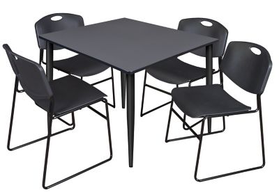 Regency Kahlo Square Breakroom Table with 4 Zeng Stack Chairs, 48 in., Black/Black