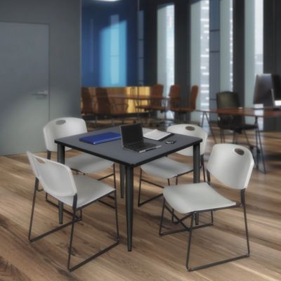 Image showing  Kahlo Square Breakroom Table with 4 Zeng Stack Chairs, 48 in., Black/Gray