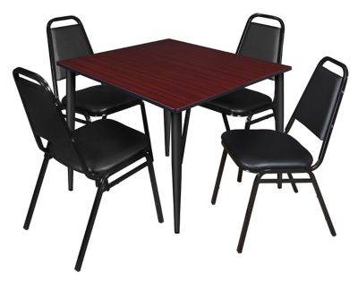 Regency Kahlo 48 in. Square Breakroom Table Top, Black Base & 4 Restaurant Stack Chairs