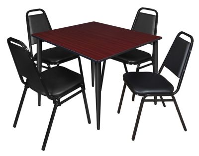 Regency Kahlo Square Breakroom Table with 4 Restaurant Stack Chairs, 48 in., Black