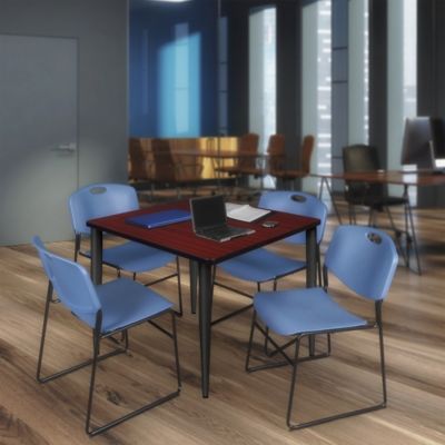 Image showing  Kahlo Square Breakroom Table with 4 Zeng Stack Chairs, 48 in., Black/Blue