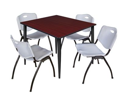 Regency Kahlo Square Breakroom Table with 4 M Stack Chairs, 48 in., Black/Gray