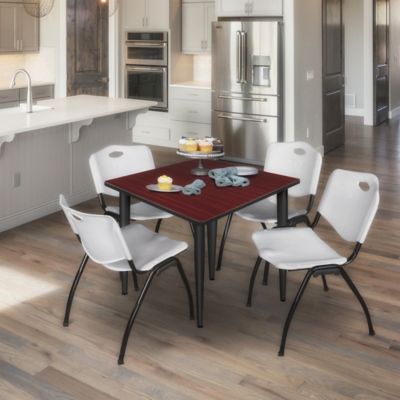Image showing  Kahlo Square Breakroom Table with 4 M Stack Chairs, 48 in., Black/Gray