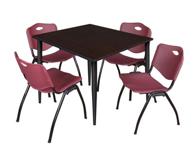 Regency Kahlo Square Breakroom Table with 4 M Stack Chairs, 48 in., Black/Burgundy