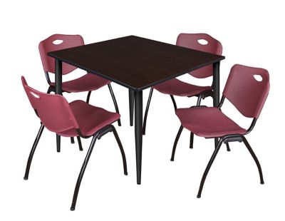 Regency Kahlo 48 in. Square Breakroom Table Top, Black Base & 4 Burgundy M Stack Chairs