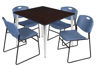 Regency Kahlo 48 in. Square Breakroom Table Top, Chrome Base & 4 Blue Zeng Stack Chairs
