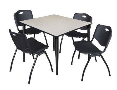 Regency Kahlo 48 in. Square Breakroom Table Top, Black Base & 4 Black M Stack Chairs