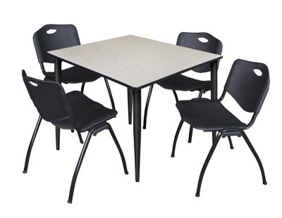 Regency Kahlo Square Breakroom Table with 4 M Stack Chairs, 48 in., Black/Black