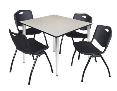 Regency Kahlo 48 in. Square Breakroom Table Top, Chrome Base & 4 Black M Stack Chairs