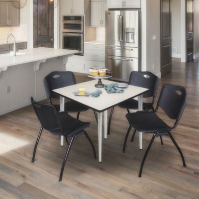 Image showing  Kahlo Square Breakroom Table with 4 M Stack Chairs, 48 in., Chrome/Black