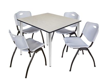 Regency Kahlo 48 in. Square Breakroom Table Top, Chrome Base & 4 Grey M Stack Chairs