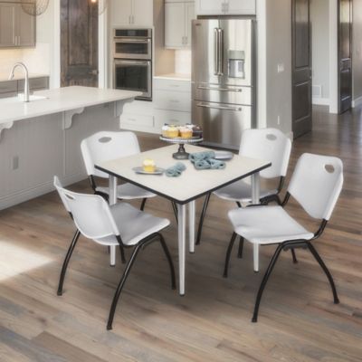 Image showing  Kahlo Square Breakroom Table with 4 M Stack Chairs, 48 in., Chrome/Gray