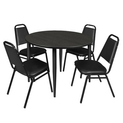 Regency Kahlo 48 in. Round Breakroom Table Top, Black Base & 4 Restaurant Stack Chairs