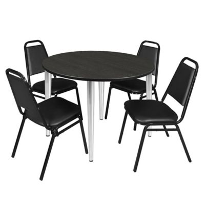 Regency Kahlo 48 in. Round Breakroom Table Top, Chrome Base & 4 Restaurant Stack Chairs