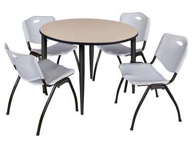 Regency Kahlo Round Breakroom Table with 4 M Stack Chairs, 48 in., Black/Gray