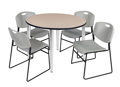 Regency Kahlo 48 in. Round Breakroom Table Top, Chrome Base & 4 Grey Zeng Stack Chairs