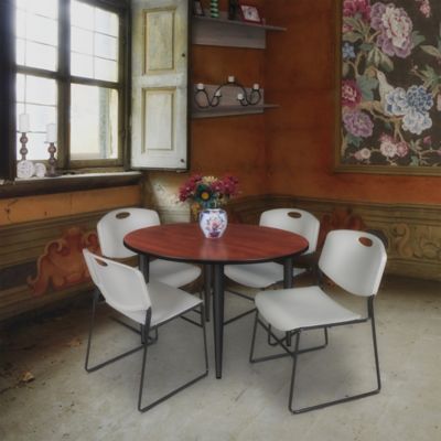 Image showing  Kahlo Round Breakroom Table with 4 Zeng Stack Chairs, 48 in., Black/Gray