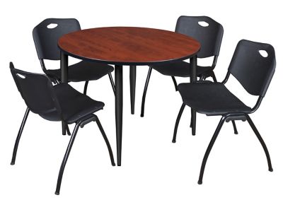 Regency Kahlo Round Breakroom Table with 4 M Stack Chairs, 48 in., Black/Black