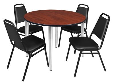 Image showing  Kahlo Round Breakroom Table with 4 Restaurant Stack Chairs, 48 in., Chrome