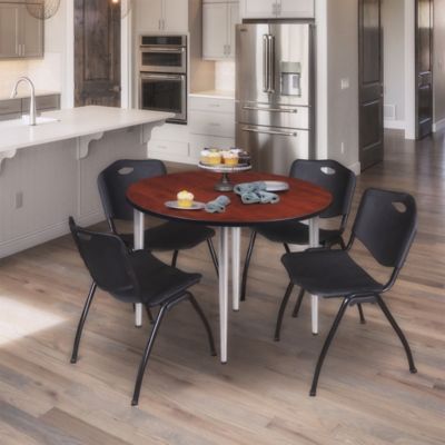 Image showing  Kahlo Round Breakroom Table with 4 M Stack Chairs, 48 in., Chrome/Black