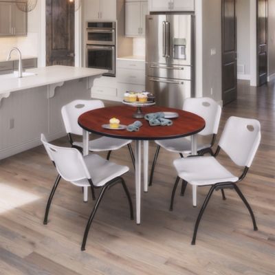 Image showing  Kahlo Round Breakroom Table with 4 M Stack Chairs, 48 in., Chrome/Gray