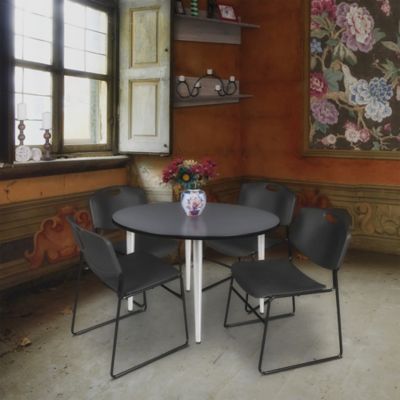 Image showing  Kahlo Round Breakroom Table with 4 Zeng Stack Chairs, 48 in., Chrome/Black