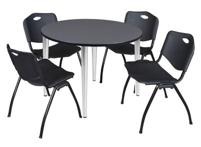 Regency Kahlo 48 in. Round Breakroom Table Top, Chrome Base & 4 Black M Stack Chairs