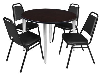 Regency Kahlo 48 in. Round Breakroom Table Top, Chrome Base & 4 Restaurant Stack Chairs