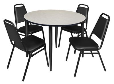 Regency Kahlo Round Breakroom Table with 4 Restaurant Stack Chairs, 48 in., Black