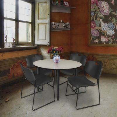 Image showing  Kahlo Round Breakroom Table with 4 Zeng Stack Chairs, 48 in., Black/Black