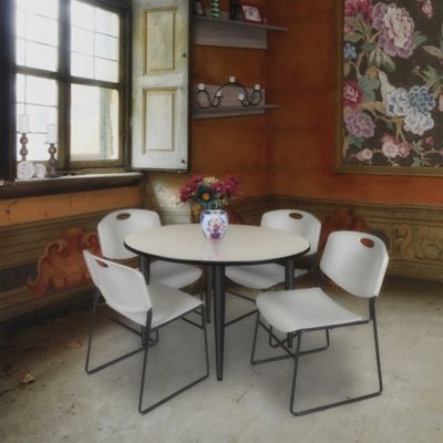 Image showing  Kahlo Round Breakroom Table with 4 Zeng Stack Chairs, 48 in., Black/Gray