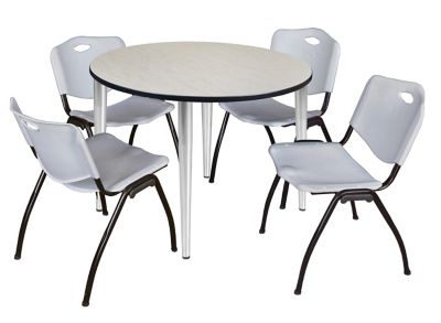 Regency Kahlo Round Breakroom Table with 4 M Stack Chairs, 48 in., Chrome/Gray