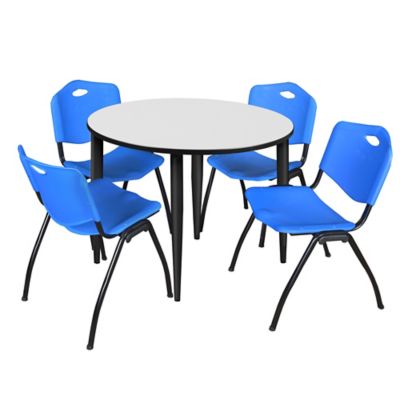Regency Kahlo Round Breakroom Table with 4 M Stack Chairs, 48 in., Black/Blue