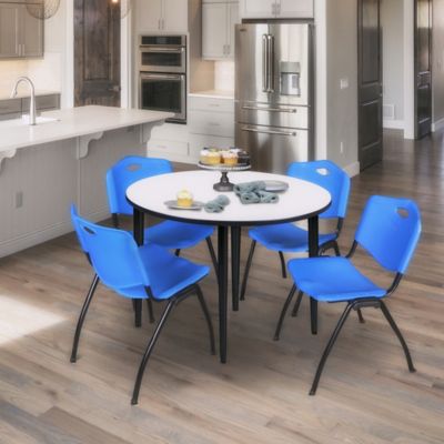 Image showing  Kahlo Round Breakroom Table with 4 M Stack Chairs, 48 in., Black/Blue