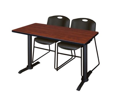 Regency Cain T-Base Training Seminar Table with 2 Zeng Chairs, 48 in. x 24 in., Black