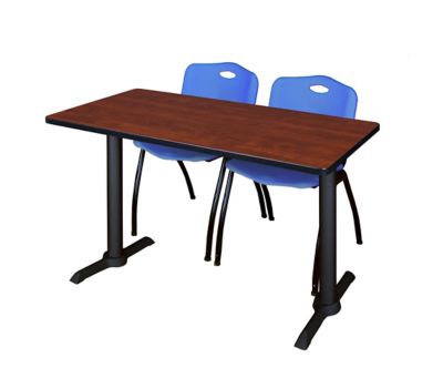Image showing  Cain T-Base Training Seminar Table with 2 M Stack Chairs, 48 in. x 24 in., Blue