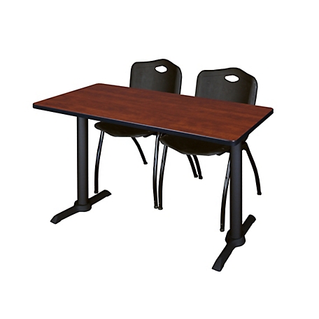 Regency Cain 48 x 24 in. T-Base Training Seminar Table & 2 M Stack Black Chairs