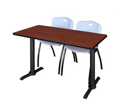 Regency Cain T-Base Training Seminar Table with 2 M Stack Chairs, 48 in. x 24 in., Gray