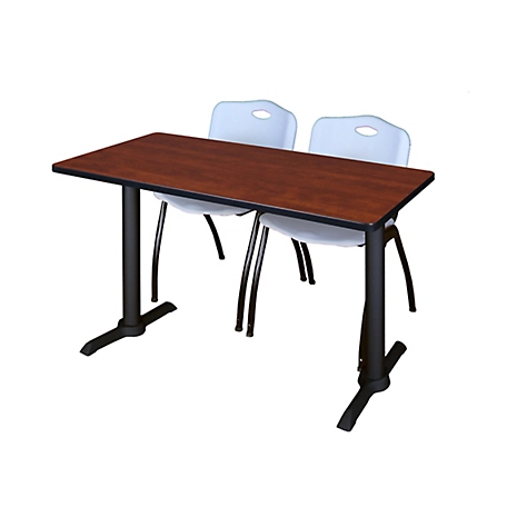 Regency Cain 48 x 24 in. T-Base Training Seminar Table & 2 M Stack Grey Chairs