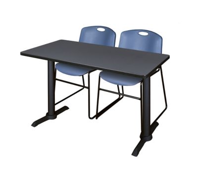 Regency Cain 48 x 24 in. T-Base Training Seminar Table & 2 Zeng Blue Chairs -  MTRCT4824GY44BE